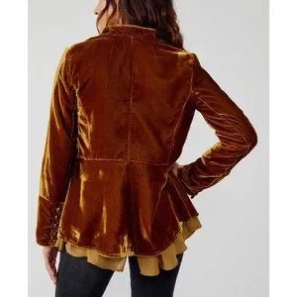 Free People Faye Velvet Moto Jacket Gold Mustard S | BNWT $228 - Picture 6 of 8